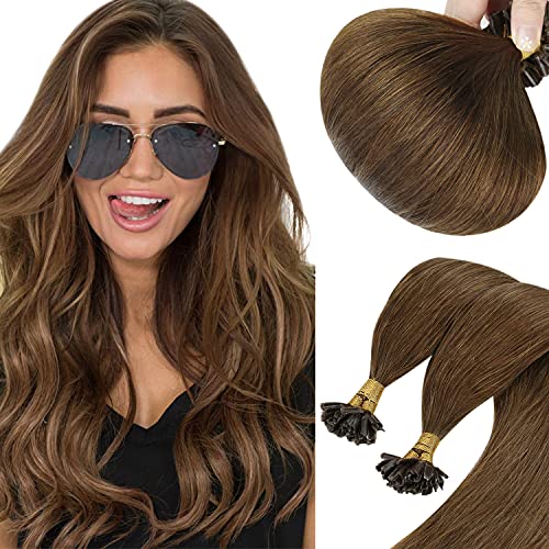 Sunny Brown U Tip Hair Extensions Pre Bonded Nail Tip Medium Brown Natural Straight U Tip Human Hair Extensions Brown Keratin Fusion Remy Hair 14inch 50g/pack