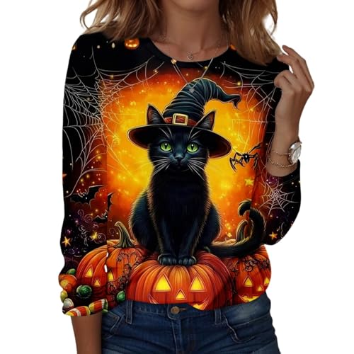 Halloween Shirts for Women Long Sleeve Plus Size Fashion Crewneck Comfortable Tshirts Halloween Costumes for Women