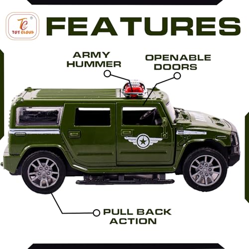 Image of Toy Cloud Hummer Army Car 1:32 Scale Die-Cast Metal Toy with Opening Doors and Pull Back Action Realistic Toy Car