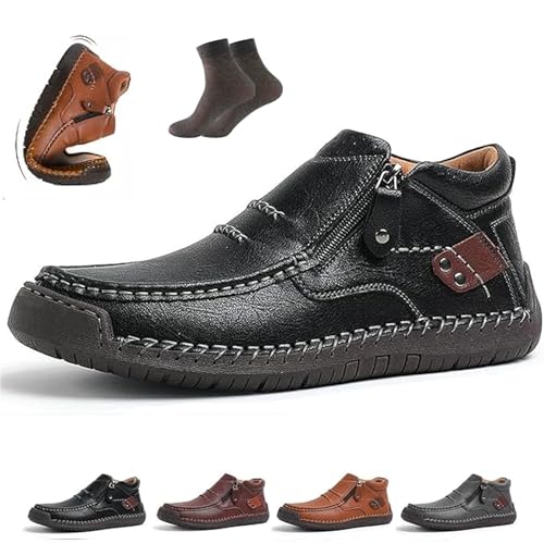 The First Young Driving Boots Men, Men’s Handmade Premium Leather Slip on Driving Boots Travel & Outdoor