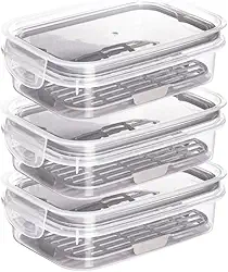 ' Kit 3 Porta Frios Com Escorredor Plastil 500 ml Pote Hermético Com 2 Travas De Segurança Para Transporte De Alimentos Perfeito Para Frios E Petiscos E Com Anel de Vedação Material BPA Free '