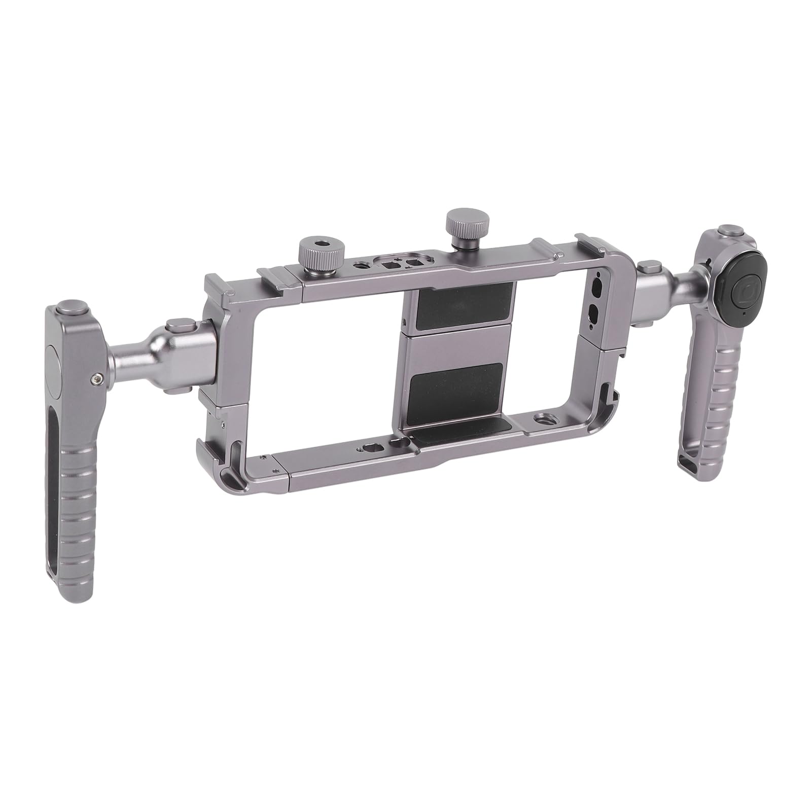Pissente Kit de Jaula para Teléfono de Mano Doble de Aluminio Equipo Estabilizador de Video Ergonómico con Soporte Ajustable y Manijas Giratorias para Teléfonos de 6,35 Cm a 8,7 Cm de Ancho, para