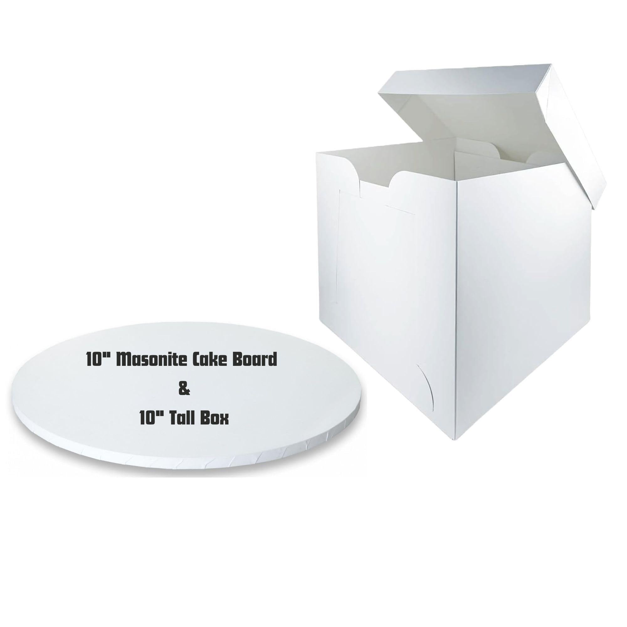 Art of Cake® Masonite Cake Board (5mm Thick) and Tall Box Combo White 10"-For Tiered Decorated Birthday Wedding Engagement Graduation and All Celebration Cakes