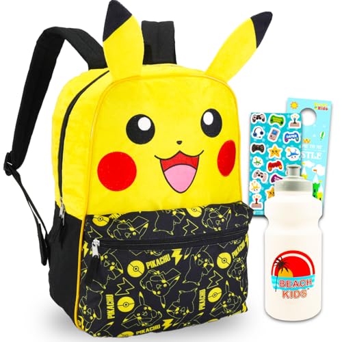 Conjunto de mochila Pikachu para meninos – Pacote com mochila Pokémon de 41 cm, garrafa de água, adesivos, mais | Mochila Pokemon para escola, Multicor, Pokemon Backpack Set, Mochila Pokémon, mochila