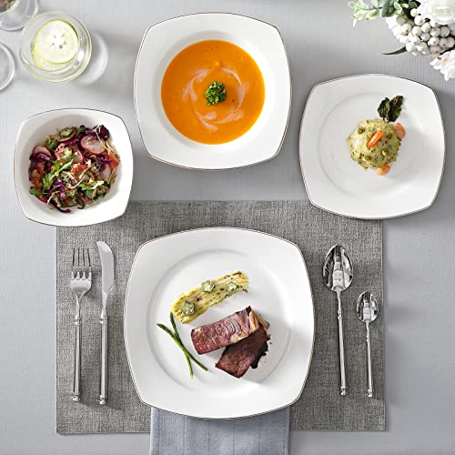 Malacasa Dishes Set For 4, 16 Piece Bone China White Plates And Bowls Sets With Golden Rim, Square Dinnerware Sets Microwave Safe, Serving Dishes Plate Set For Dessert, Pasta And Cereal, Series Rafa #TOP7