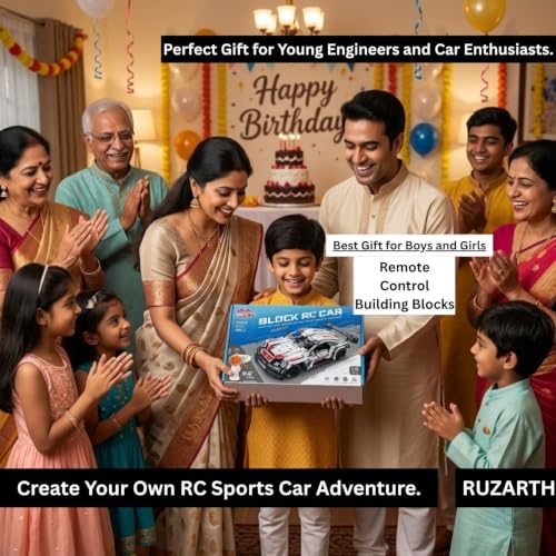Image of RC Building Blocks Sports Car 389 PCS DIY Racing Car Kit with 2.4GHz Remote Control Rechargeable Battery 1:16 Scale STEM Construction Toy Birthday Gift for Boys & Girls 6-15 Years