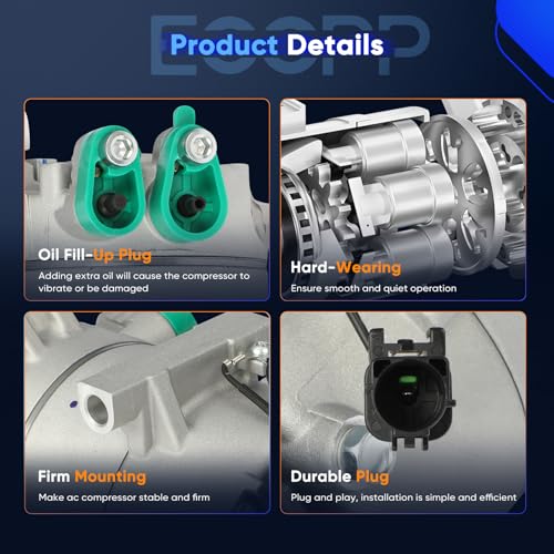 Image of ECCPP AC Compressor Fit for Kia Soul L4 1.6L 2012 2013 | Fast Cooling Air Conditioning Compressor Low Vibration Under 72db Reduces Engine Load Fuel Efficient
