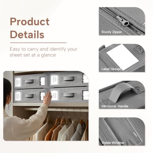 Criusia Bed Sheet Organizers and Storage, 6 Pack Foldable Linen Closet Organizer Box – Bedding Holder for Sheet Set (King/Queen Sizes), Duvet Covers, Blankets (Grey) - Image 4