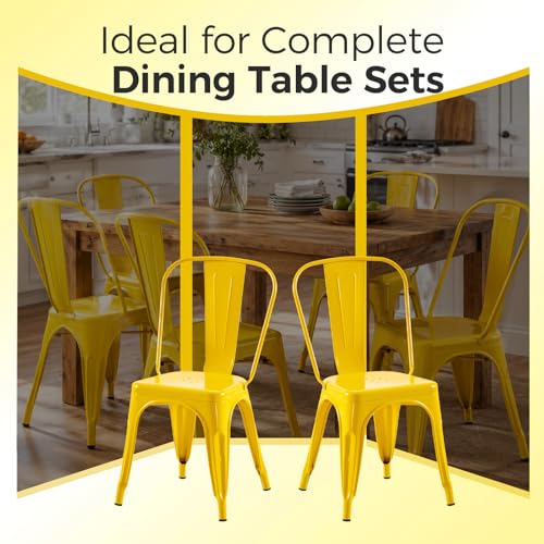 Image of Metal Dining Chairs with Backrest, Stackable, Yellow, 6 Pack | Easy Assembly, Non-Slip Feet, 330 lb Capacity, Kitchen, Restaurant, Cafe, Pub, Covered Patio