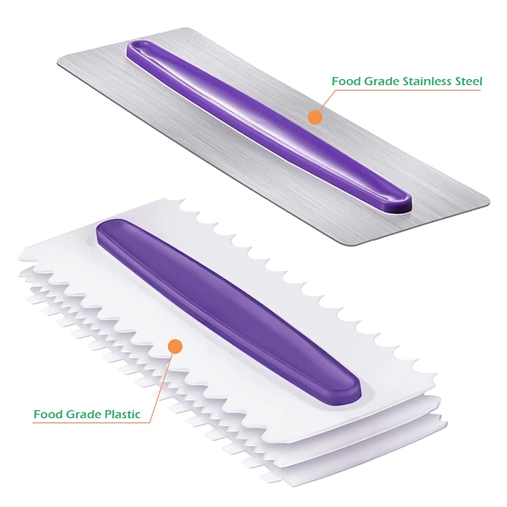 Lot de 4 Grattoirs à Gâteau, Grattoir Lissant pour Crème au Beurre Peigne de Décoration de Gâteau Glaçage Lisse Spatule à Fondant Bord de Gâteau Grattoir à Crème Lisse Bricolage Textures Outils