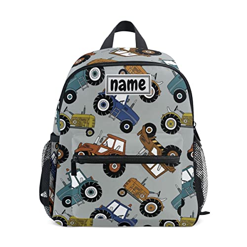Custom Kid's Name Backpack Tractors Car Green Toddler Backpack for Daycare Travel Personalized Name Preschool Bookbag for Boys Girls