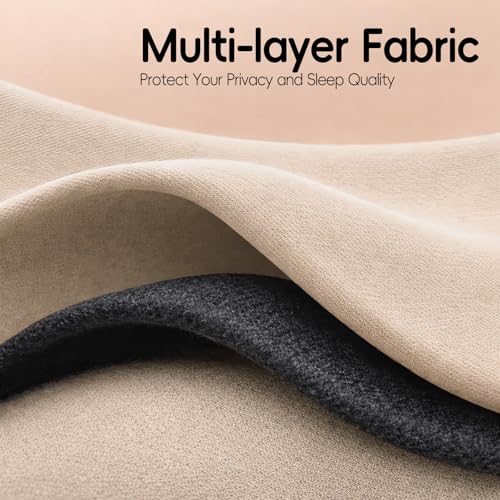 Image of Jilron Room Divider Curtain Ceiling Curtain Track Set for Blackout and Privacy (Beige Curtain + White Track) 106 inch W x 84 inch L -1 Piece