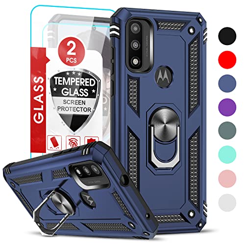 LeYi for Military-Grade Motorola G Pure/Power Case 2022/ Moto G Play 2023 case with Magnetic Ring Kickstand & 2 Tempered Glass Screen Protectors - Blue
