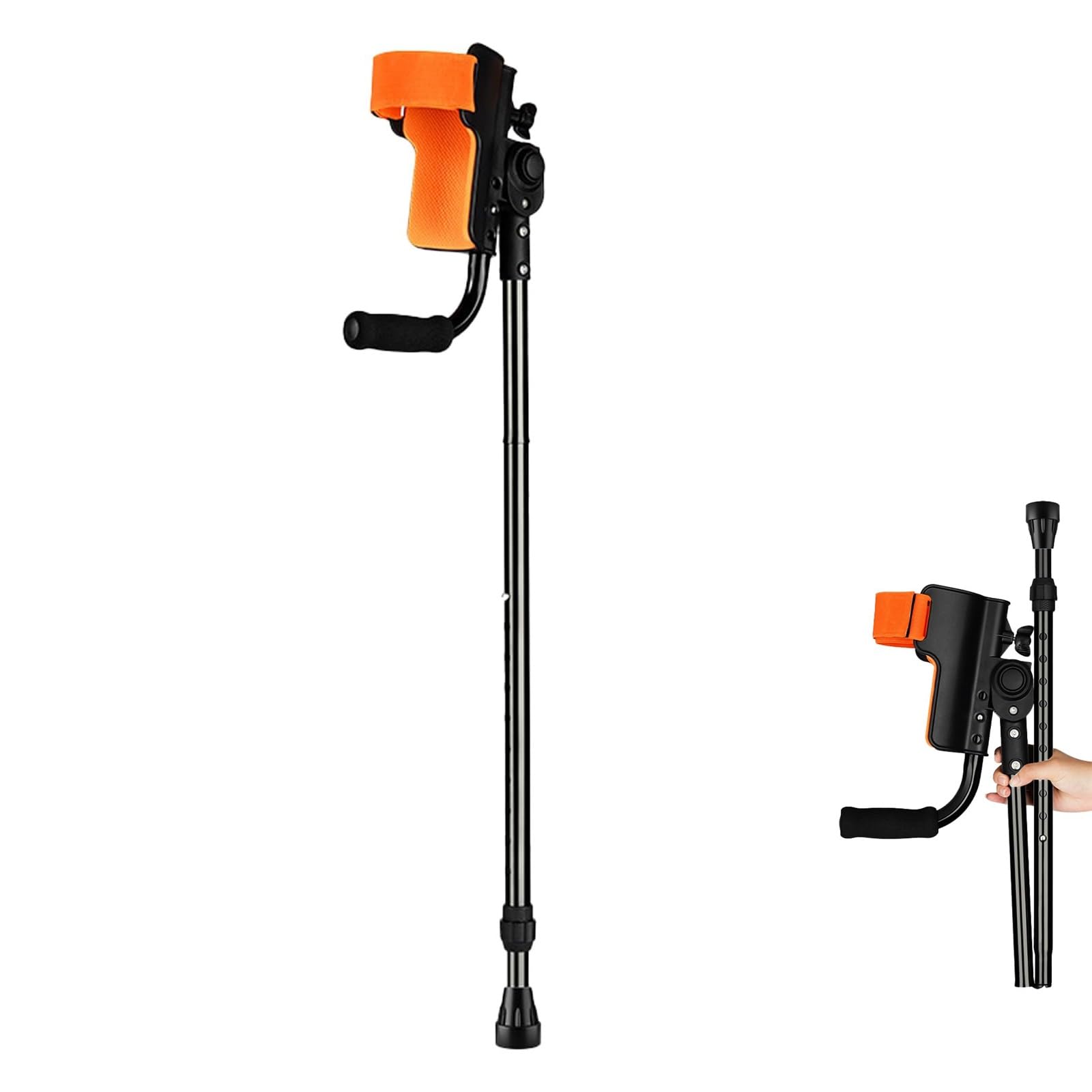 Bastón de antebrazo, muletas plegables con soporte de codo giratorio de 90°, altura ajustable de 10 niveles, muletas portátiles para antebrazo, capacidad de carga de 100 kg, muletas para adultos con