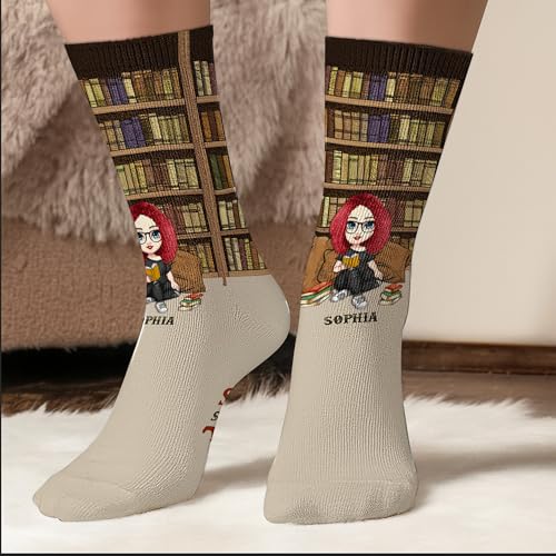 Personalized Just a Girl Who Loves Books Socks Custom Name Reading Crew Socks Cozy Library Gifts for Readers2
