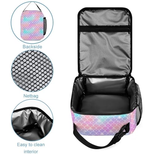 Custom Colorful Mermaid Tail 4Pcs Backpack Set with Lunch Bag Pencil Case Water Bottle Personalized Name Text School Book Bags Customized Backpack Set for Girls Boys Kids4