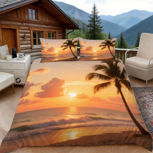 Parure de lit 2 personnes 200x200 microfibres imprimé vague de mer et plage