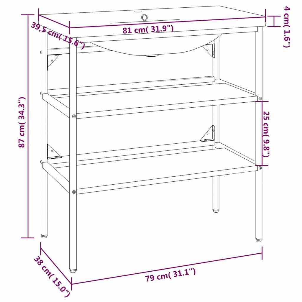 Mueble de baño con lavabo empotrable, color blanco, de hierro pulverizado y cerámica, 79 x 38 x 83 cm, con rebosadero, moderno espacio de lavado con espacio abierto para invitados o baño