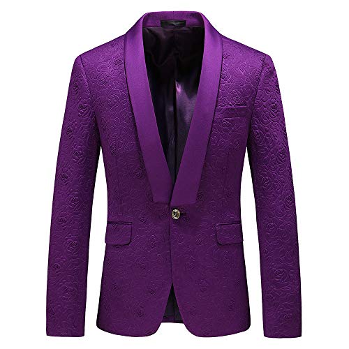 UNINUKOO Mens 3 Piece Suit Jacquard Floral Shawl Lapel Fancy Suits for Men Wedding Party Prom Tuxedo Suit Set US Size 38 Purple2