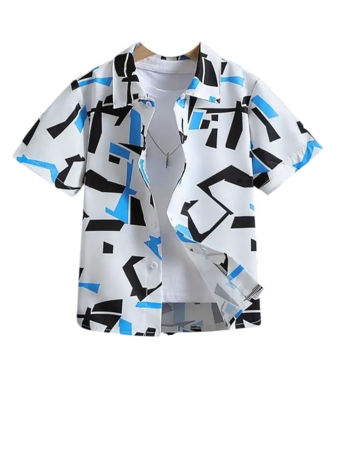 Image of Boy's Kids Regular Fit Short Sleeve Shirt Lightweight and Comfortable (in, Age, 6 Years, 7 Years, Regular, Blue chek)