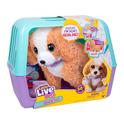 Little Live Pets Ouchies Amazon Exclusive Hazel The Poodle Plush, 50+ Sounds, Limping to Walking Puppy Toy & Carrier, Interactive Puppy Toy for Kids 5+ - image 1