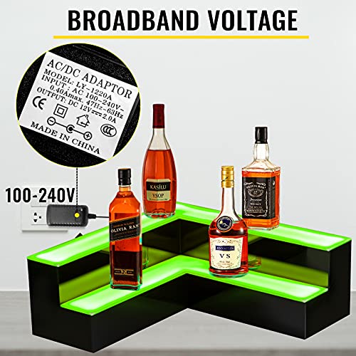 Image of VEVOR Corner LED Liquor Bottle Display Shelf, 20-inch LED Bar Shelves for Liquor, 2-Step Lighted Liquor Bottle Shelf for Home /Commercial Bar, Acrylic Lighted Bottle Display with Remote & App Control