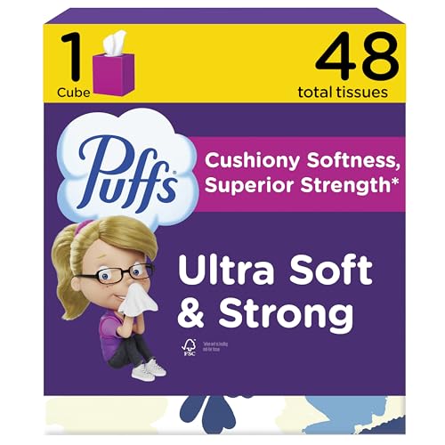 Image of Puffs Facial Tissues Ultra Soft, 1 Cube Box, 48 Facial Tissues per Box, Allergies and Colds (Packaging May Vary)