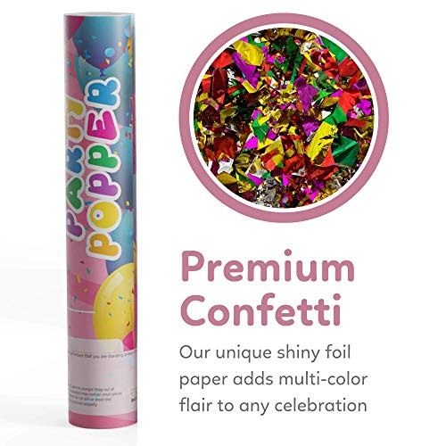 12 Pack Confetti Cannon Confetti Poppers | Shiny Multicolor | Tur Party Supplies | Launches Up To 25Ft | Giant (12 In) | Party Poppers For New Years Eve, Christmas, Graduation, Birthdays, Weddings #TOP2
