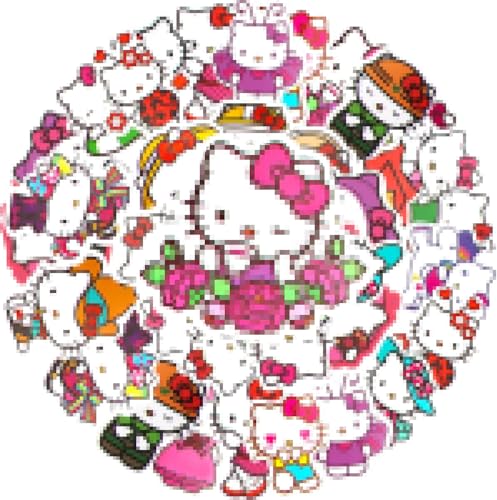 Dawumin Autocollants Hello Kitty pour enfants, 100 pièces d'autocollants de chats, autocollants imperméables mignons pour valise, vélo, ordinateur portable, voiture,...