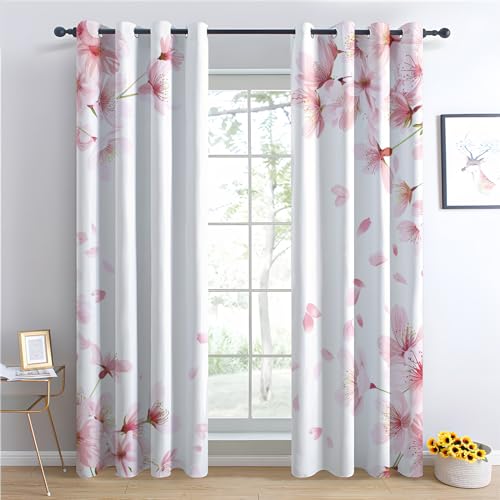 zcwl Pink Flower Curtains for Bedroom Living Room, Floral Patterned Blackout Curtains, Thermal Insulated Eyelet Curtain, 54 Drop Window Treatments Drapes, 66x54 Inch (W x L), 2 Panels - Image 2