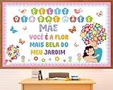 Mother's Day Bulletin Board Set Portuguese Happy Mother's Day Classroom Decoration Feliz Dia DAS MAES Flower Cutouts for Mom Floral Birthday Party School Classroom Home Window Supplies