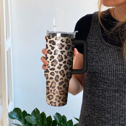 Ceovfoi Becher mit Griff, Leopardenmuster, Reisebecher, Wasserflasche, Dekoration, Geschenke für Frauen, 1,2 l