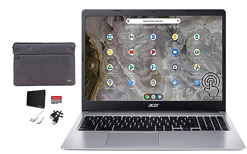 Acer Chromebook 315 15.6'' FHD 1080p IPS Touchscreen Light Laptop,Intel Celeron N4020,4GB RAM,64GB eMMC,HD Webcam,WiFi 5,12+ Hours Battery,Chrome OS,Silver with Accessories