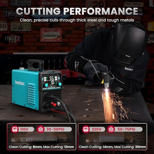 Image of Bestarc Plasma Cutter, [Blow Back Pilot Arc][Large LED][Air Sensor] 55A Non-HF Plasma Cutter Machine 110V /220V Dual Voltage, 5 /8 inch Clean Cut 4 /5 inch Max Cut, Post Flow, 2T /4T for Beginners DIY