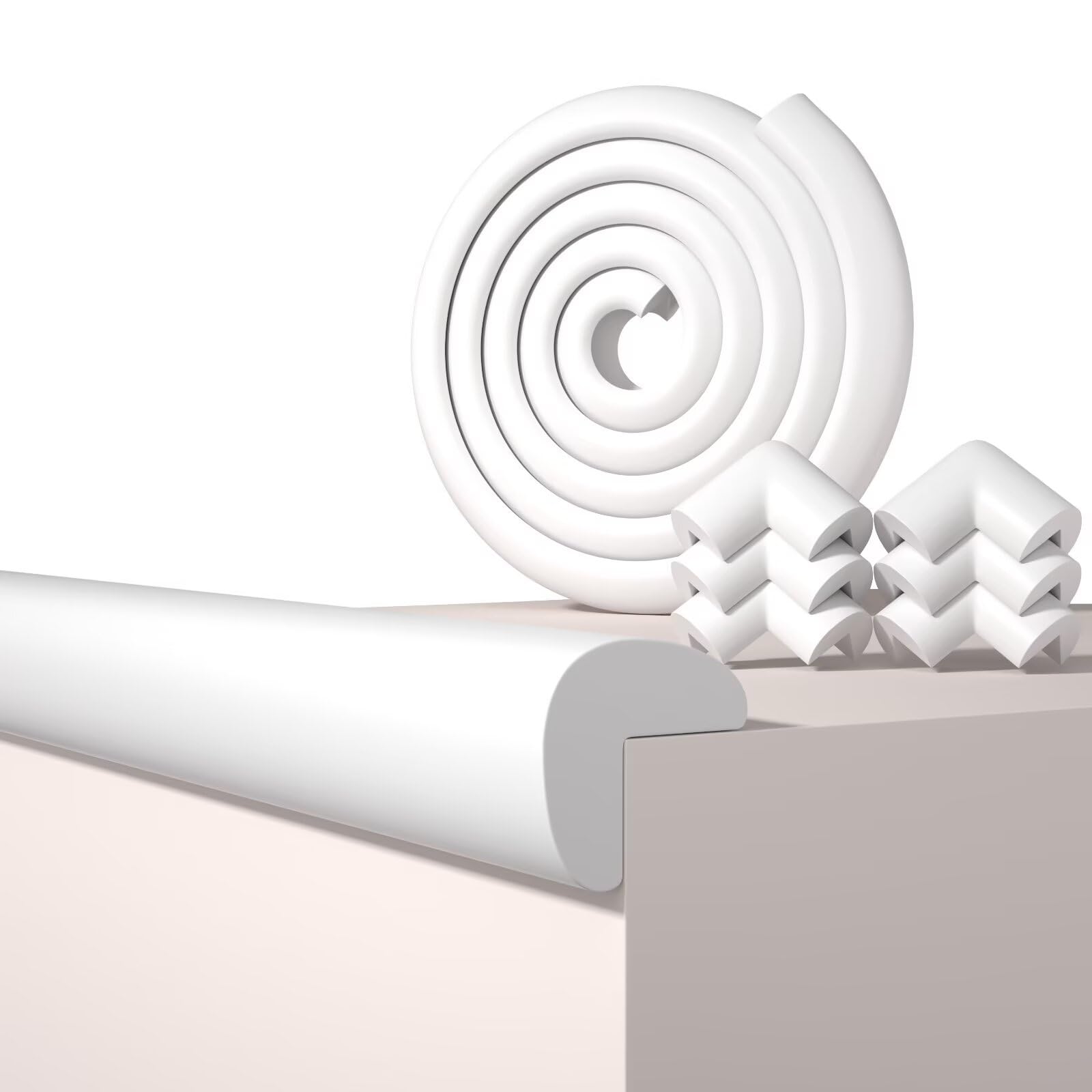 QYV Baby Proof Edge Corner Protector, 6.56FT 0.47''Th L-Shape Furniture Corner & Edge Safety Bumpers with 6 Corners, Pre-Taped, Soft NBR Rubber Foam