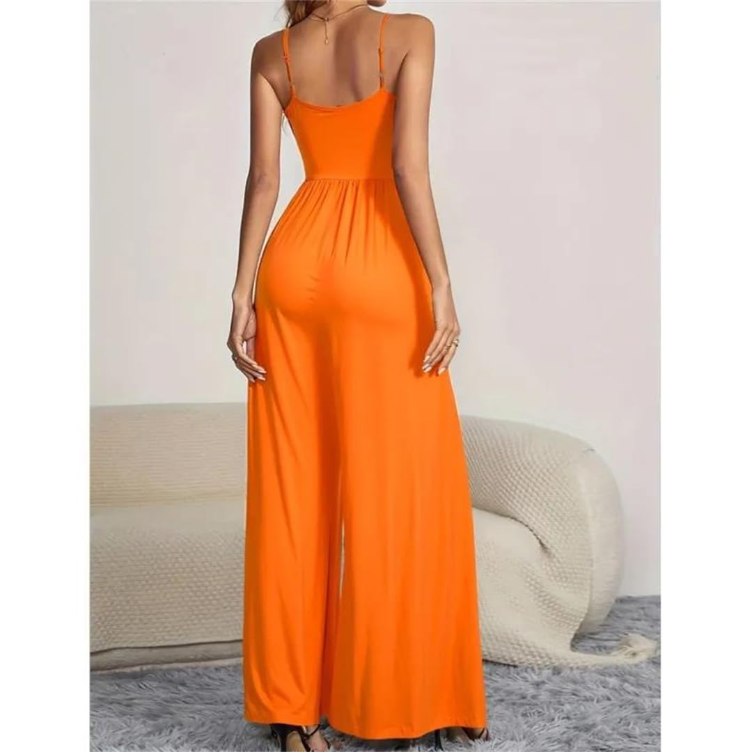 Yeuyyben Enterizo sin mangas con tirantes y pierna ancha para mujer, con botones, casual, cintura alta, ajuste holgado