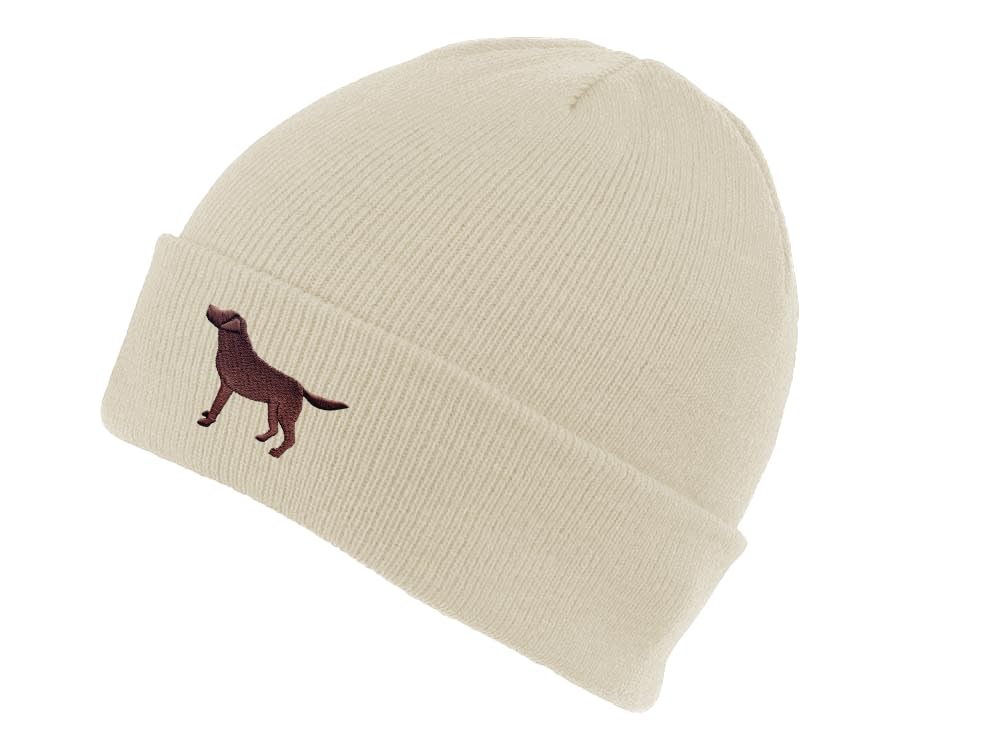 The House Of Dog Chocolate Labrador Retriever Owner Gift. Classic Cuffed Unisex Beanie Ski Hat with Embroidered Design. Oatmeal
