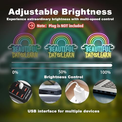 Image of Reading Neon Sign with Adjustable Brightness for Classroom Reading Wall Sign and LED Neon Light for Learner Study Corner Reading Nook and Bedroom Decor Beautiful Day to Learn Wall Decor
