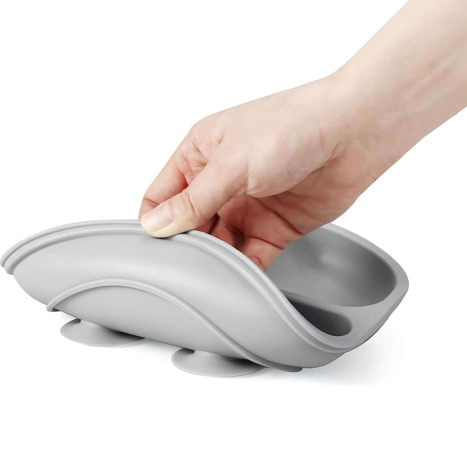 PandaEar Piatti a suzione in silicone per bambini e bambini in età prescolare, confezione da 3 piatti divisibili indistruttibili con coperchio - Antiscivolo (Marrone Grigio Cremoso)