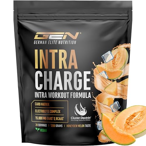 Intra Charge Workout Drink 1 2kg - Hochdosierter Komplex mit Cluster Dextrin allen 9 essentiellen EAAs & BCAAs L-Glutamin L-Glycin Taurin Elektrolyte Matrix - vegan (Honigmelone)