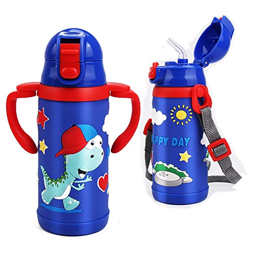 Kids Water Bottle With Straw Dinosaur Thermoses Stainless Steel Insulated Vacuum Cup BPA