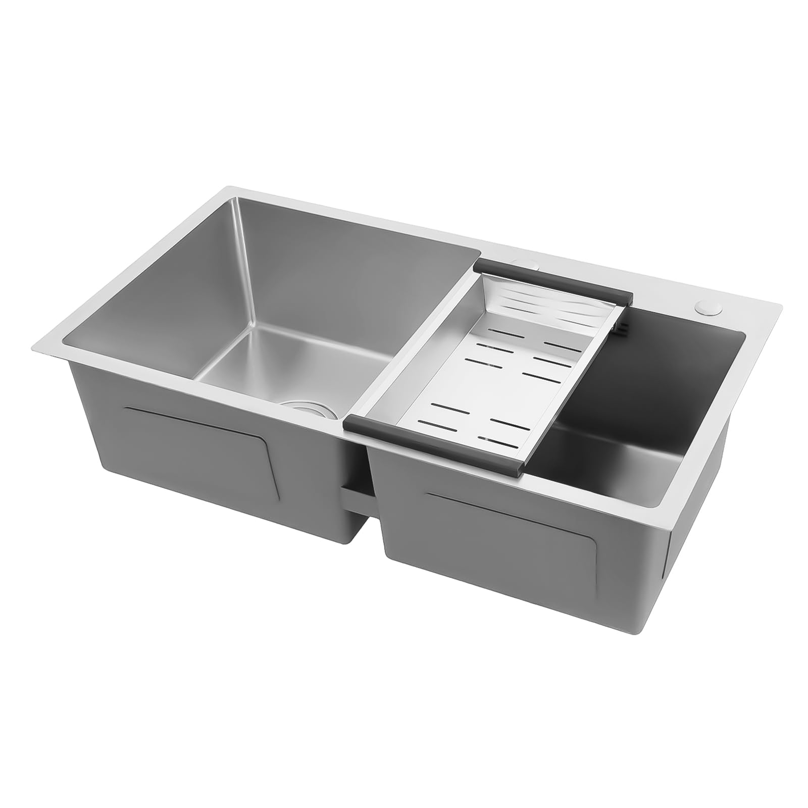 Doppio lavello in acciaio inox, 78 x 43 x 21 cm, lavello da cucina con 2 vasche, cestello scolapiatti, set di scarico, isolamento acustico, lavello da incasso e sottopensile, per cucina e