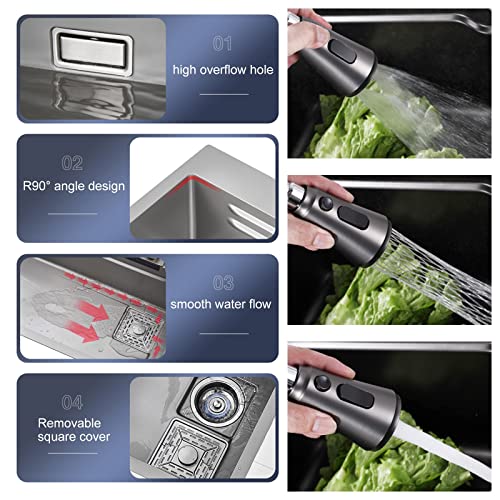 Évier de cuisine en acier inoxydable 304 évier utilitaire cascade avec douchette - 8