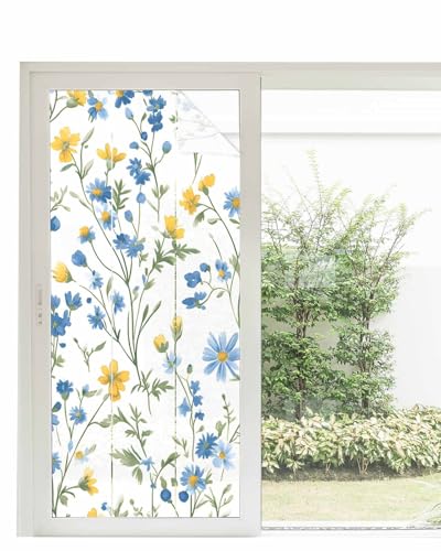 Película de privacidad para ventana azul floral 35.4x78.7 in miniatura 1