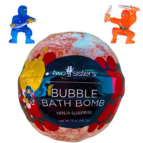Ninja Bubble Bath Bomb for Kids with Surprise Toy Ninja Inside by Two Sisters Spa. Large 99% Natural Fizzy. Moisturizes Dry Sensitive Skin. Releases Color, Scent, and Bubbles.