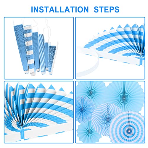 Image of LRCXL 12PCS Party Hanging Paper Fans Set, Fiesta Round Pattern Paper Garlands Decoration Party Supplies for New Year Baby Shower Birthday Wedding Graduation Events Accessories(Sky blue)
