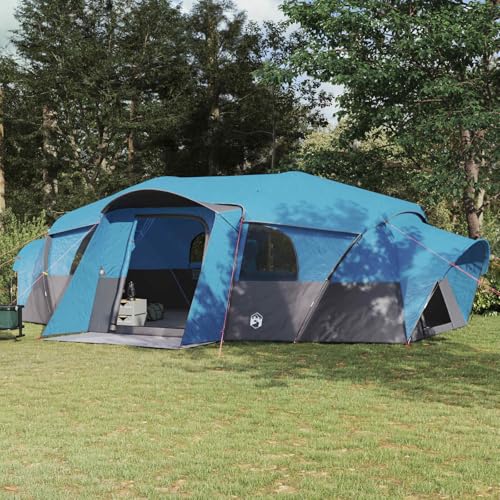 Tienda de campaña familiar azul con protección contra la lluvia, impermeable, 18 personas, de poliéster 185T, varillas de fibra de vidrio y acero, con puerto electrónico, paneles de red, bolsillos