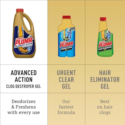 Image of Liquid-Plumr Advanced Action Clog Destroyer Gel, Removes Multiple Types of Clogs including Hair, Deodorizes and Freshens, Safe for All Septic Systems and Pipes, 2 Bottles, 32 fl. oz. Bottle