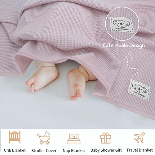 Image of HOMRITAR Baby Blanket for Girls 100% Cotton Waffle Lightweight Breathable Toddler Blanket with Cute Koala Design for Nursery Crib 30 x 30 Inch Purple