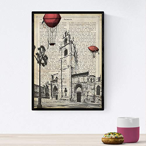 Nacnic Poster de Palencia Catedral. Láminas de Ciudades españolas con definiciones. Decoración de Interiores para españoles. Tamaño A4